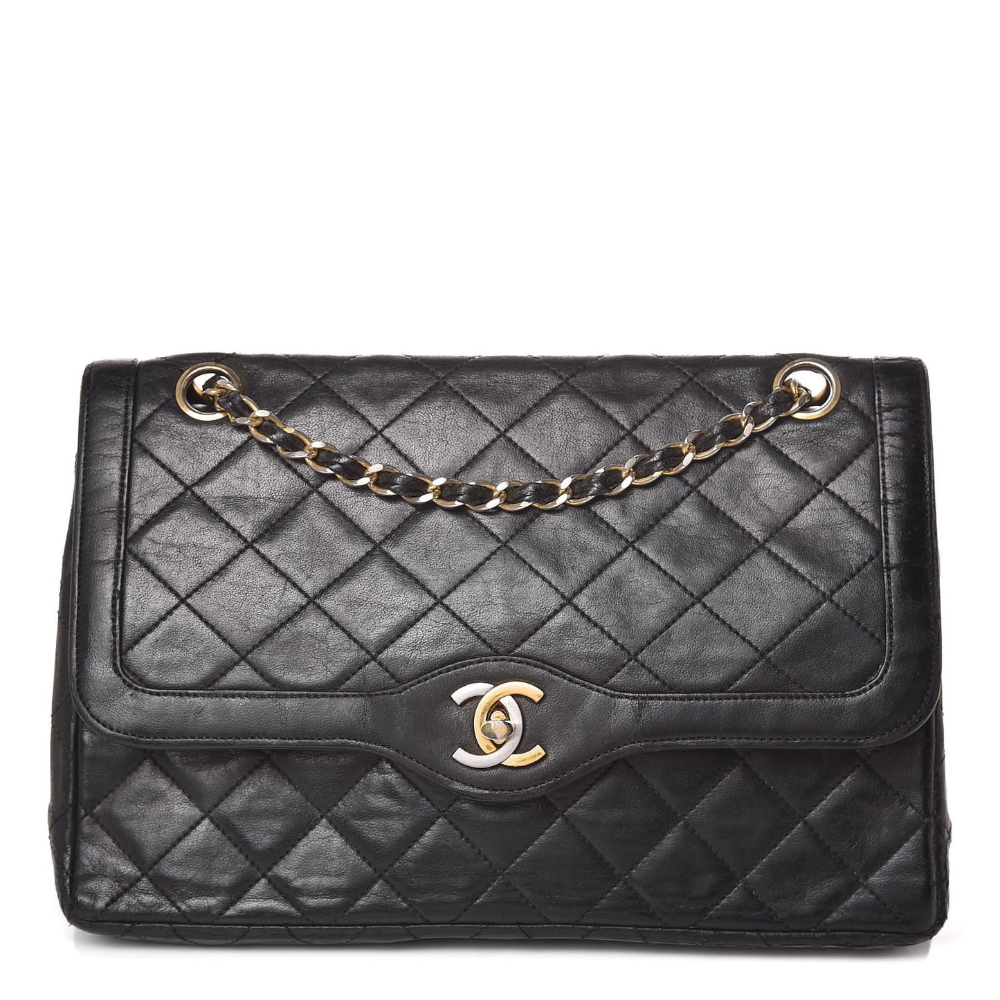 Lambskin Quilted Medium Double Flap Black