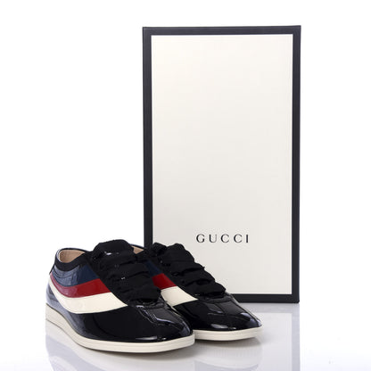 Gucci Patent Calfskin Mens Web Falacer Sneakers 8.5 Black 11 of 11