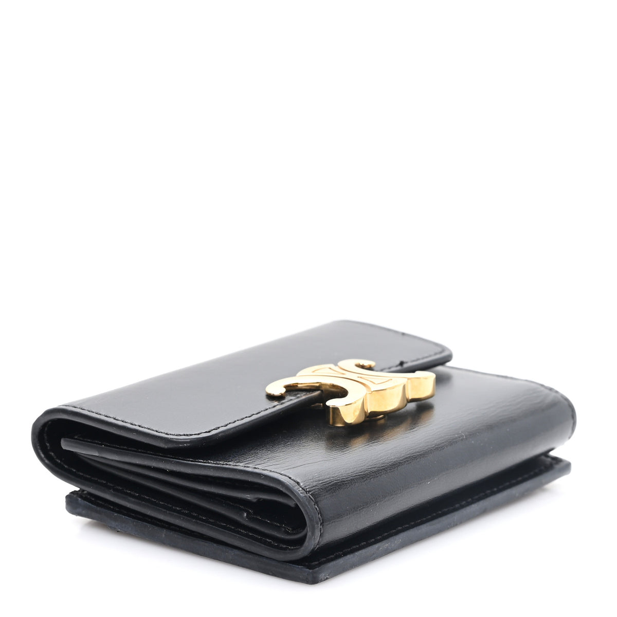Calfskin Compact Triomphe Wallet With Coin Purse Black