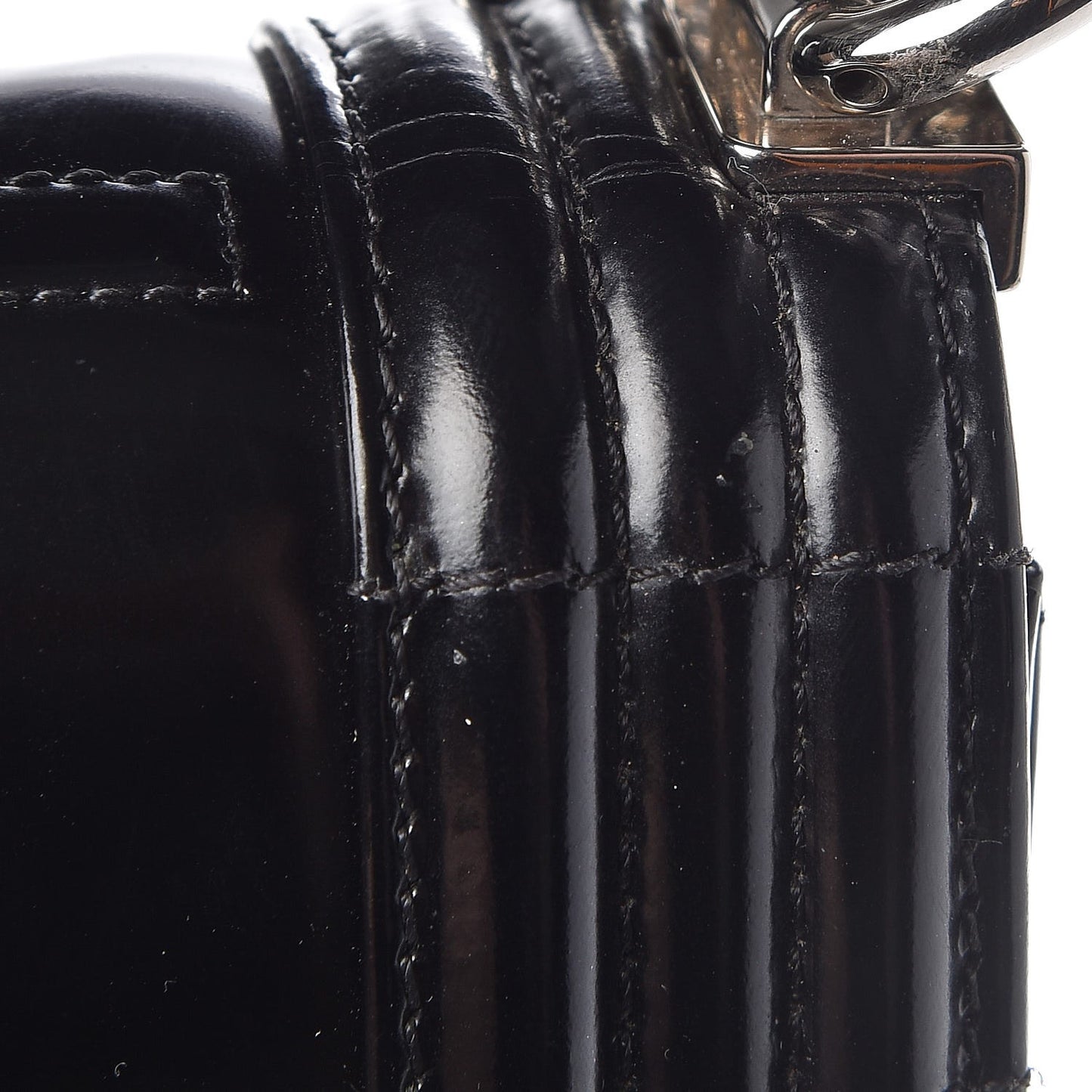 Glazed Calfskin Medium Boy Flap Black