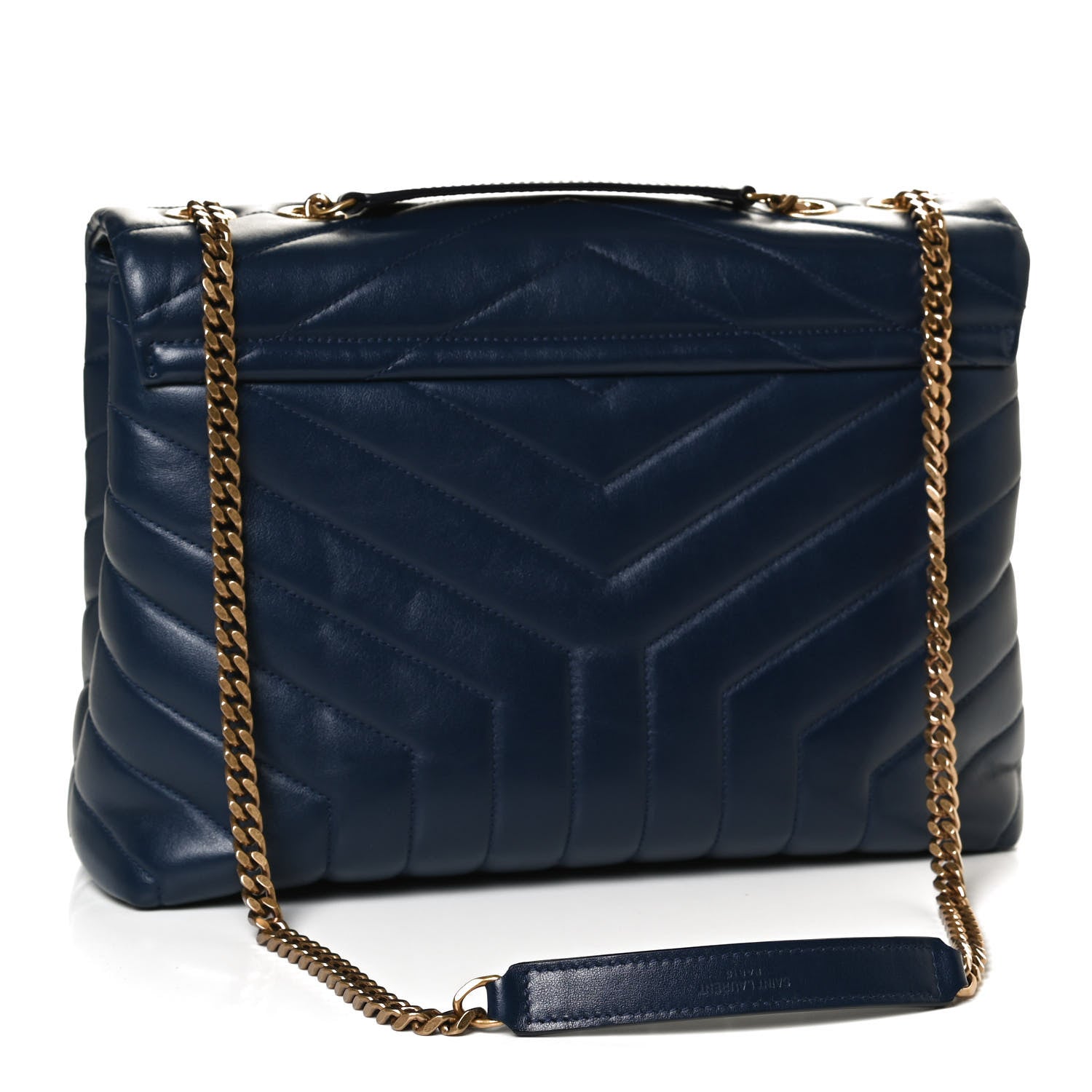 Saint Laurent Calfskin Y Quilted Monogram Medium Loulou Chain Satchel Deep Marine 2 of 13