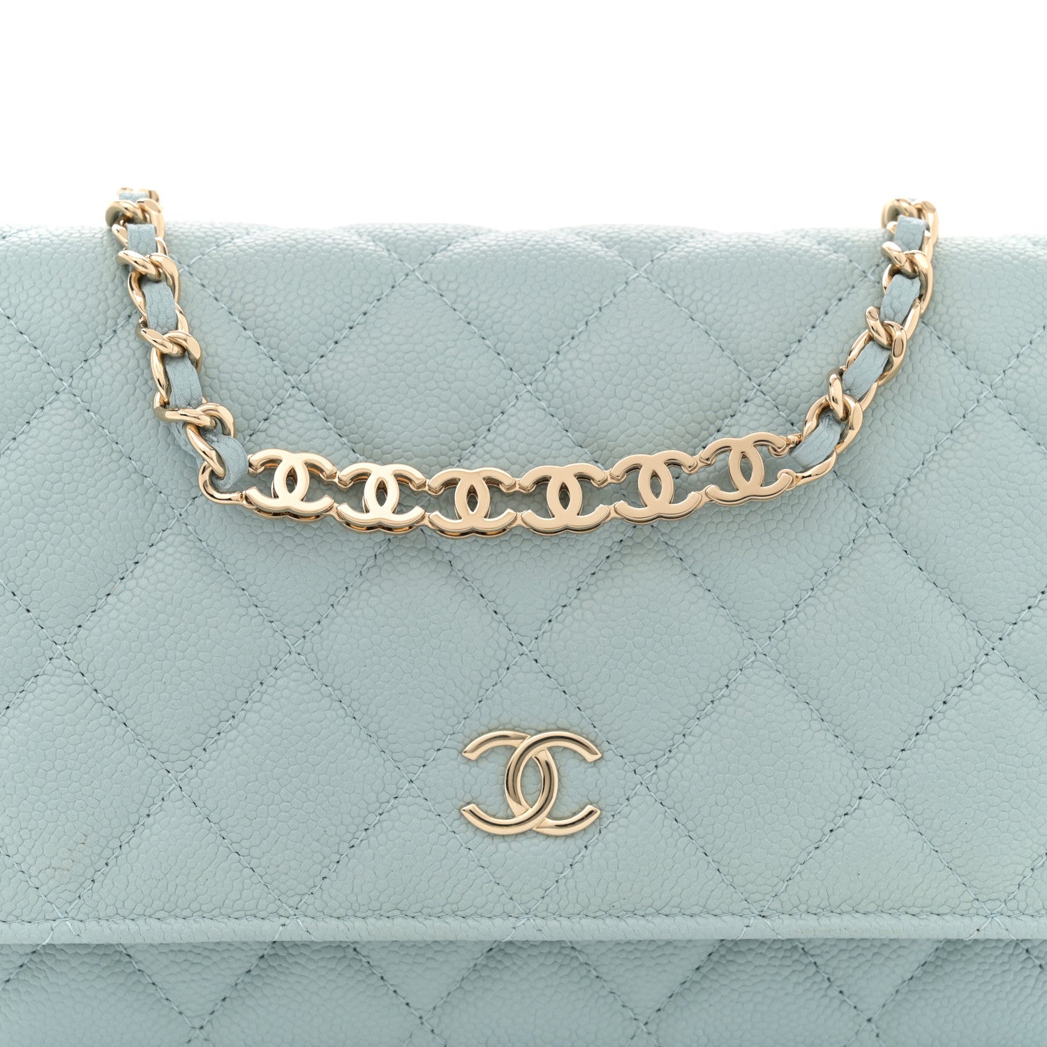 Chanel Caviar Quilted Tiny CC Wallet On Chain WOC Light Blue 9 of 11