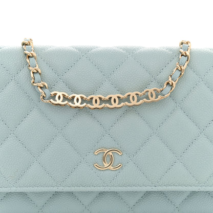 Chanel Caviar Quilted Tiny CC Wallet On Chain WOC Light Blue 9 of 11
