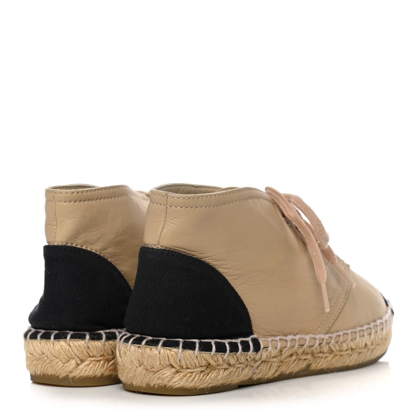 Lambskin Canvas Cap Toe Lace Up Espadrilles 37 Dark Beige Black