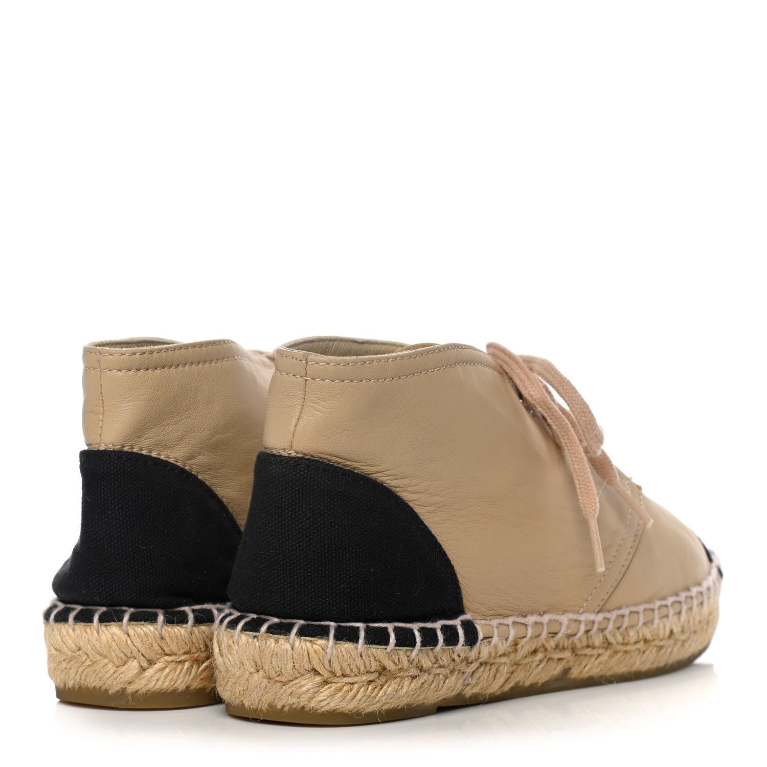 Chanel Lambskin Canvas Cap Toe Lace Up Espadrilles 37 Dark Beige Black 4 of 13