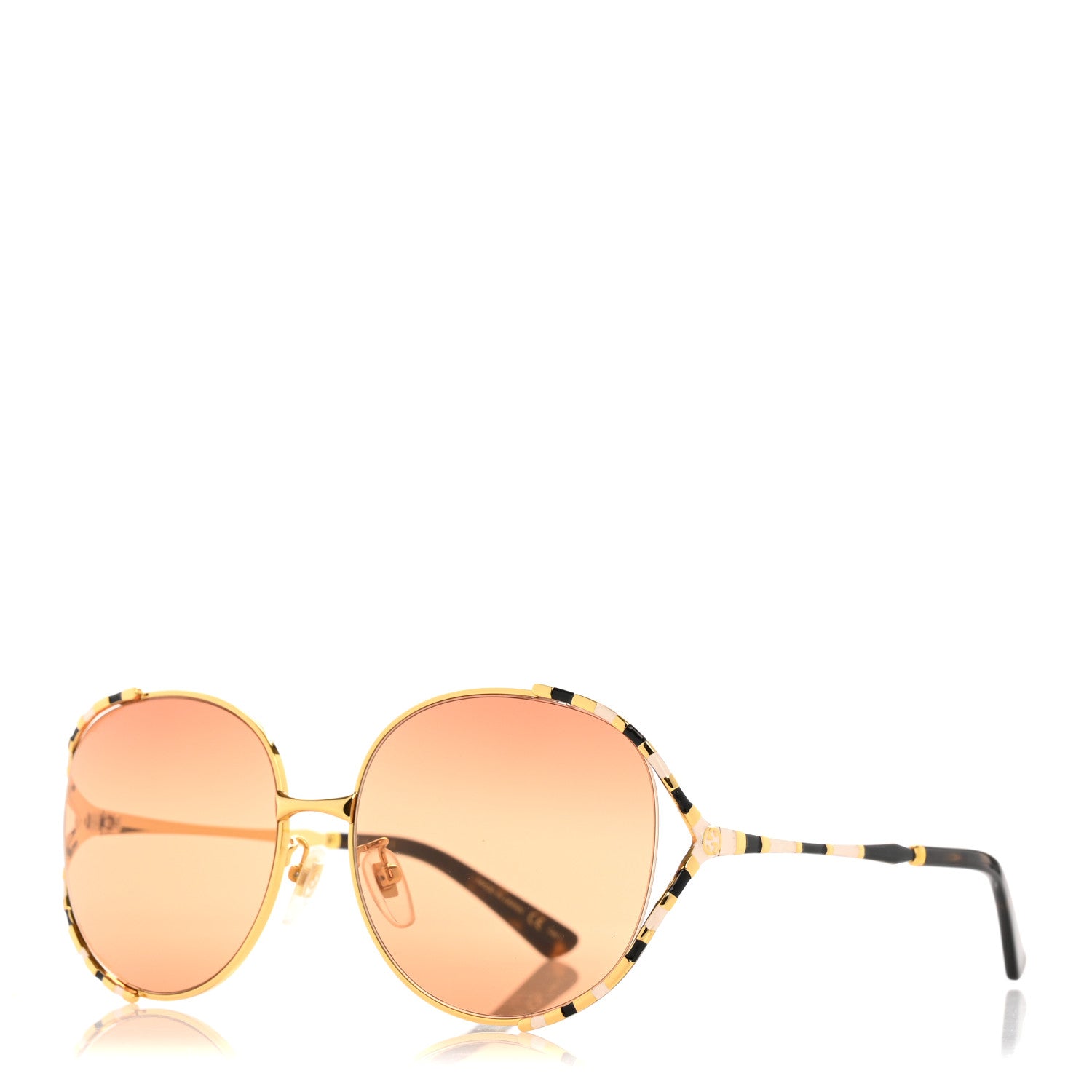 Gucci Metal Round Frame GG0595S Sunglasses Gold Black 1 of 7