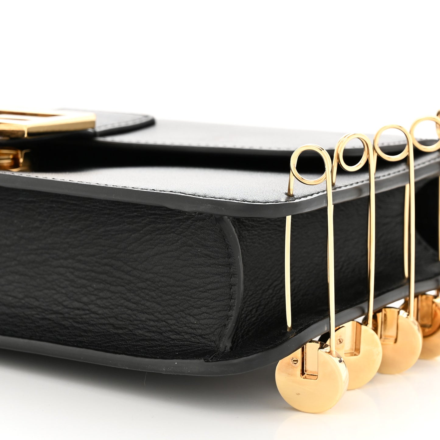 X VERSACE Vitello Seta Fendace Brooch Baguette Black
