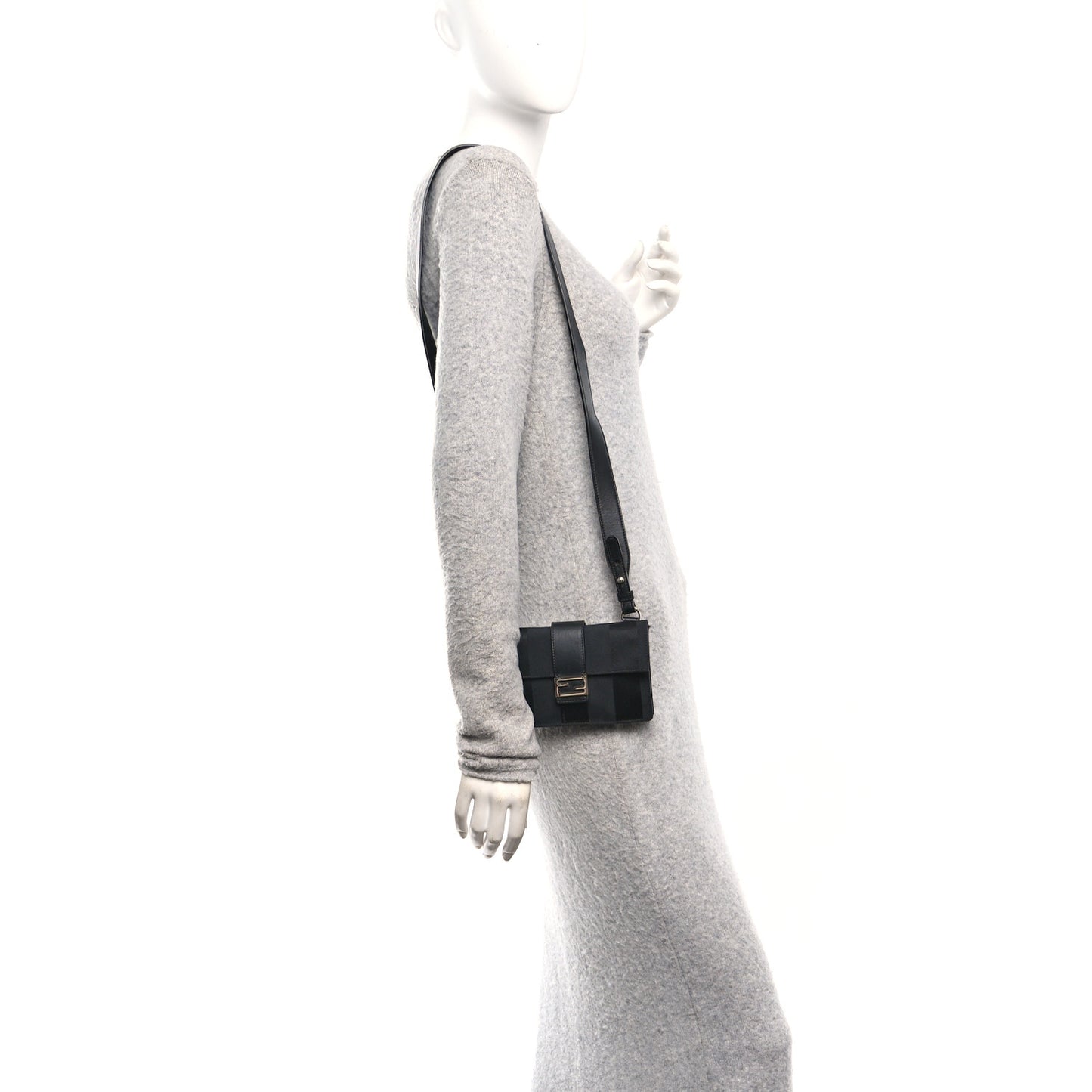 Recycled Nylon Vitello Grace Light Pequin Baguette Belt Pouch Black