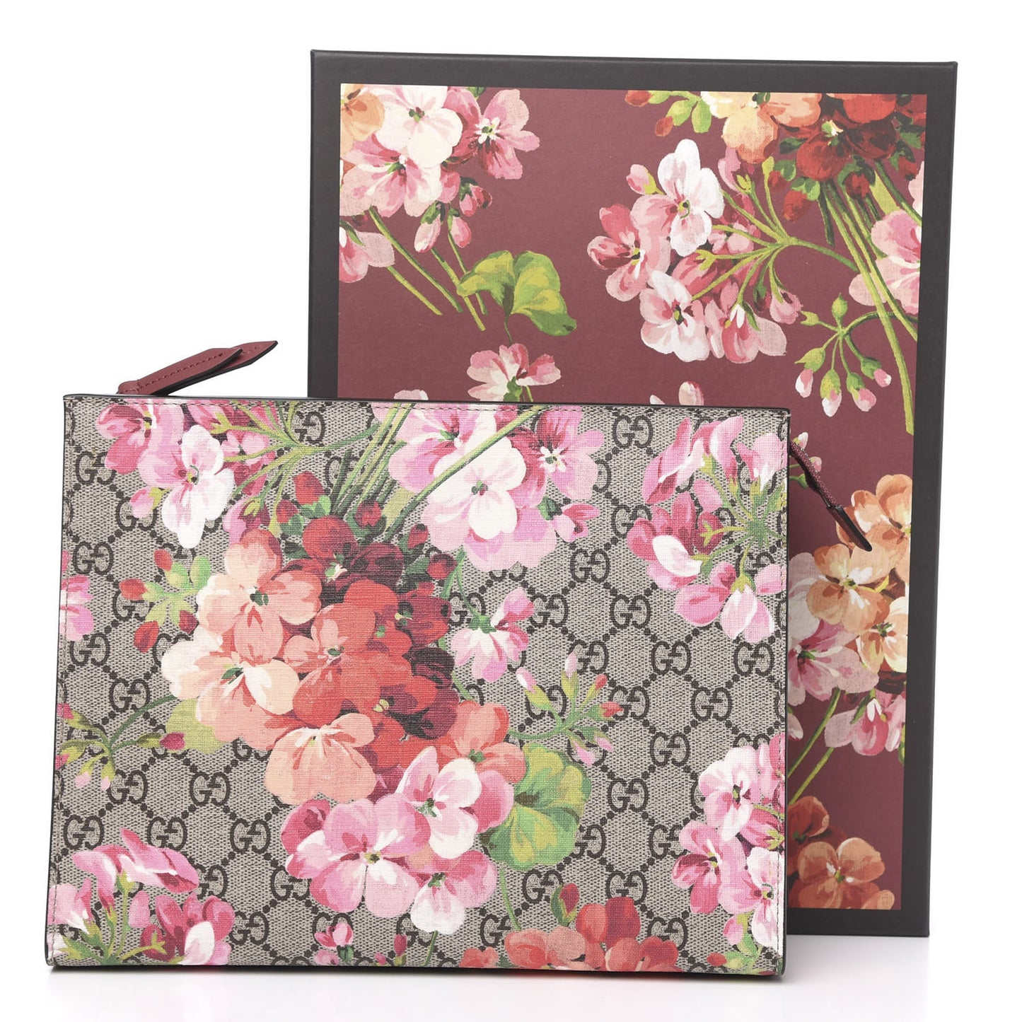 GG Supreme Monogram Blooms Large Cosmetic Case Beige Multicolor Dry Rose