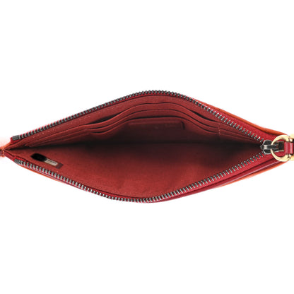 Chanel Aged Calfskin Chevron Quilted Gabrielle Zip Pouch Orange Red 4 of 4