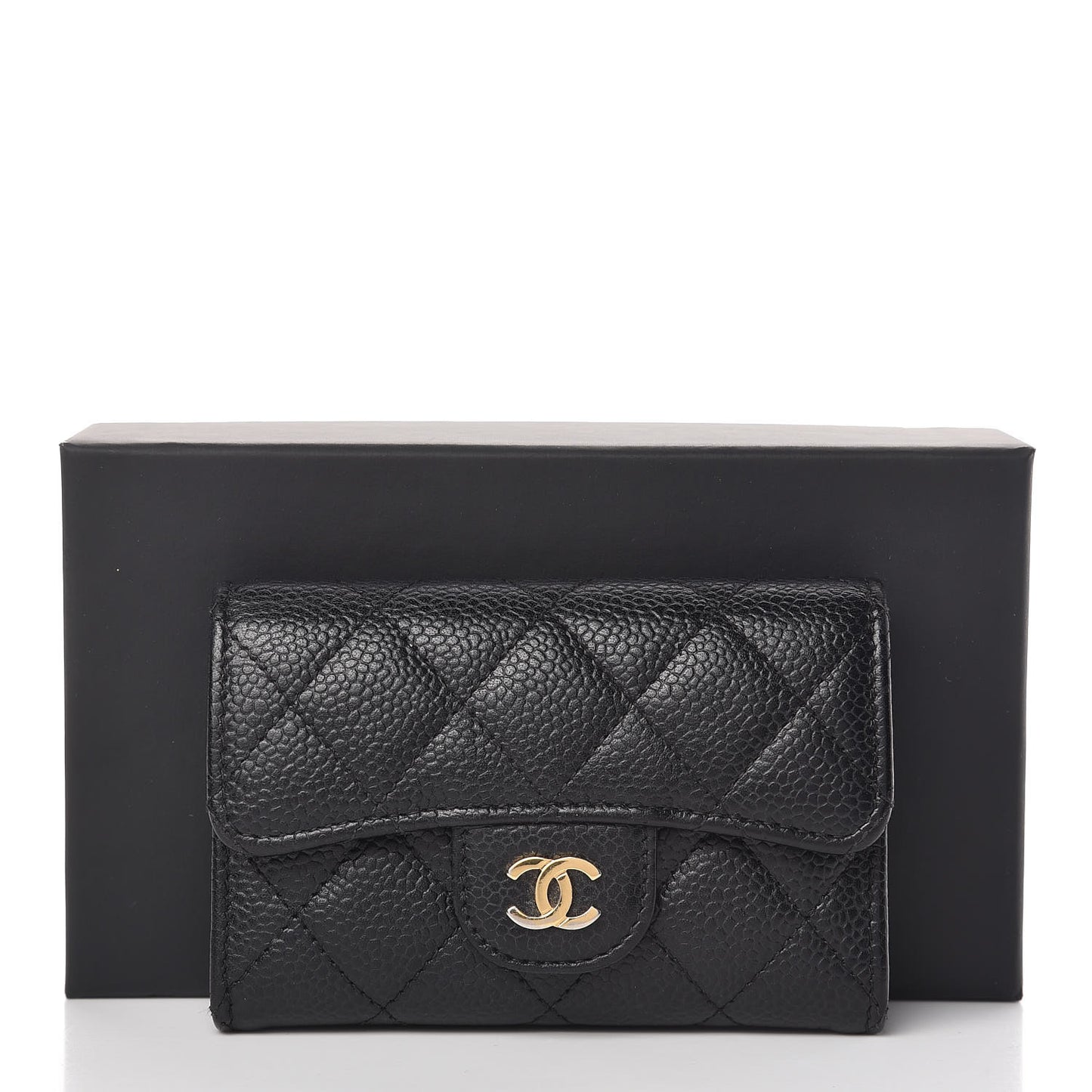 Caviar Quilted Flap Card Holder Black