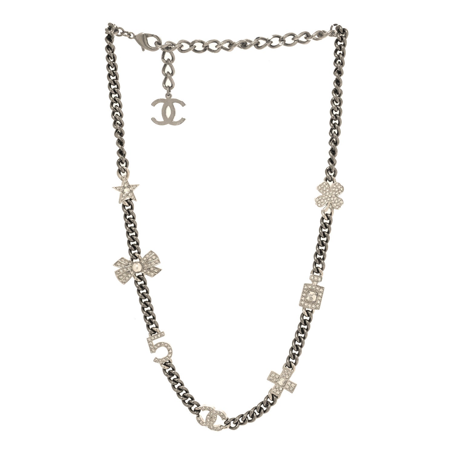 Chanel Ruthenium Crystal Chain CC Lucky Charms Choker Silver 3 of 5