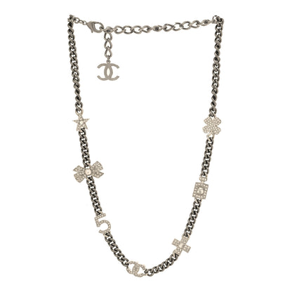 Chanel Ruthenium Crystal Chain CC Lucky Charms Choker Silver 3 of 5