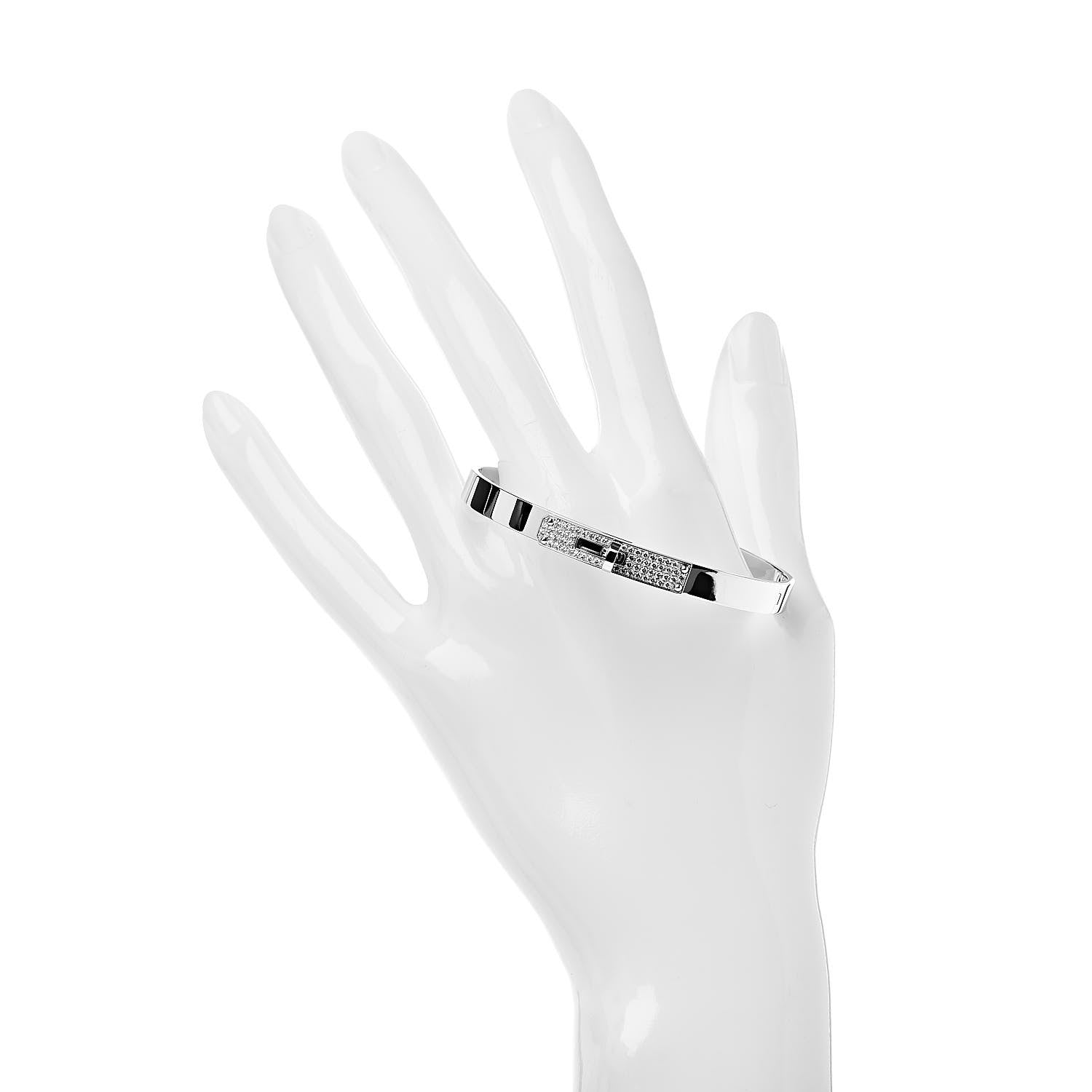 Hermes 18K White Gold Diamond PM Kelly Pave Bracelet SH 2 of 4