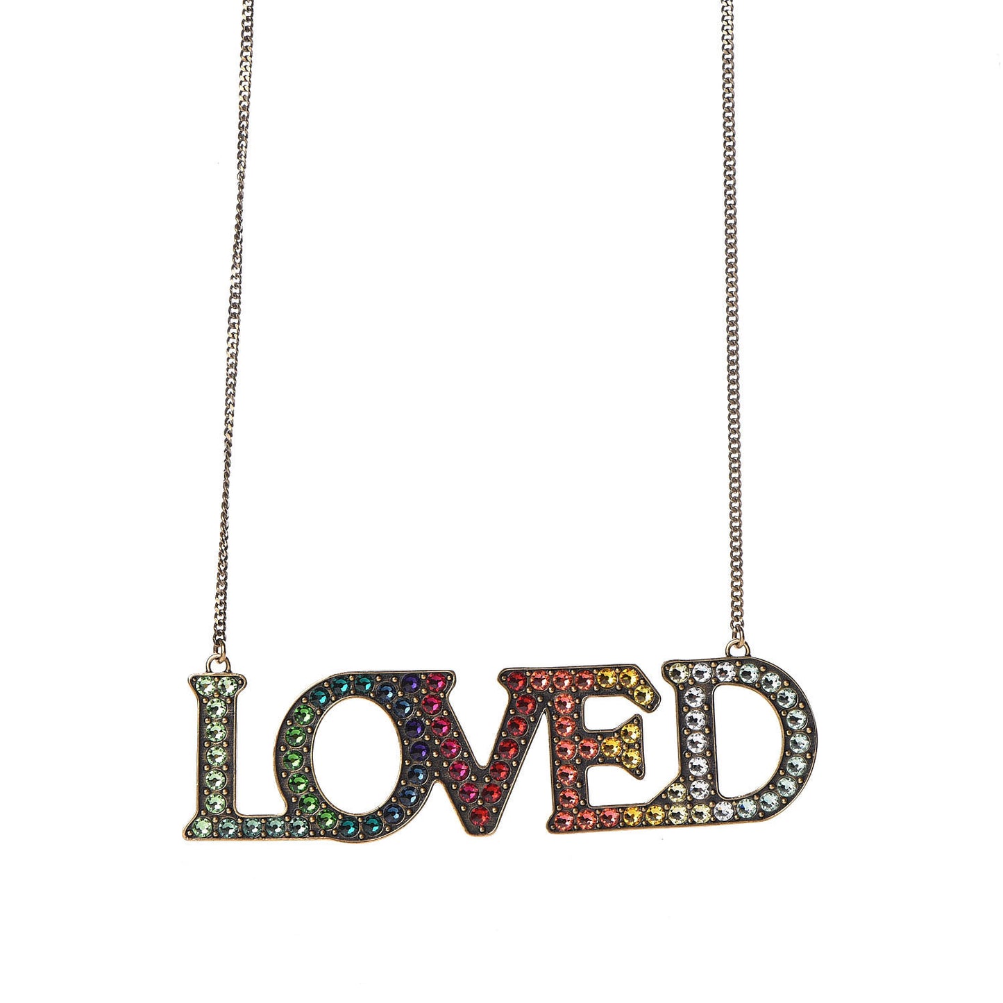 Metal Crystal Loved Short Necklace Aged Gold
