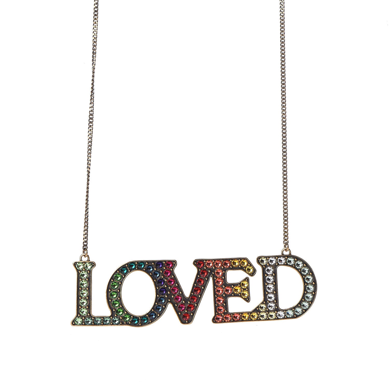 Gucci Metal Crystal Loved Short Necklace Aged Gold 1 of 7