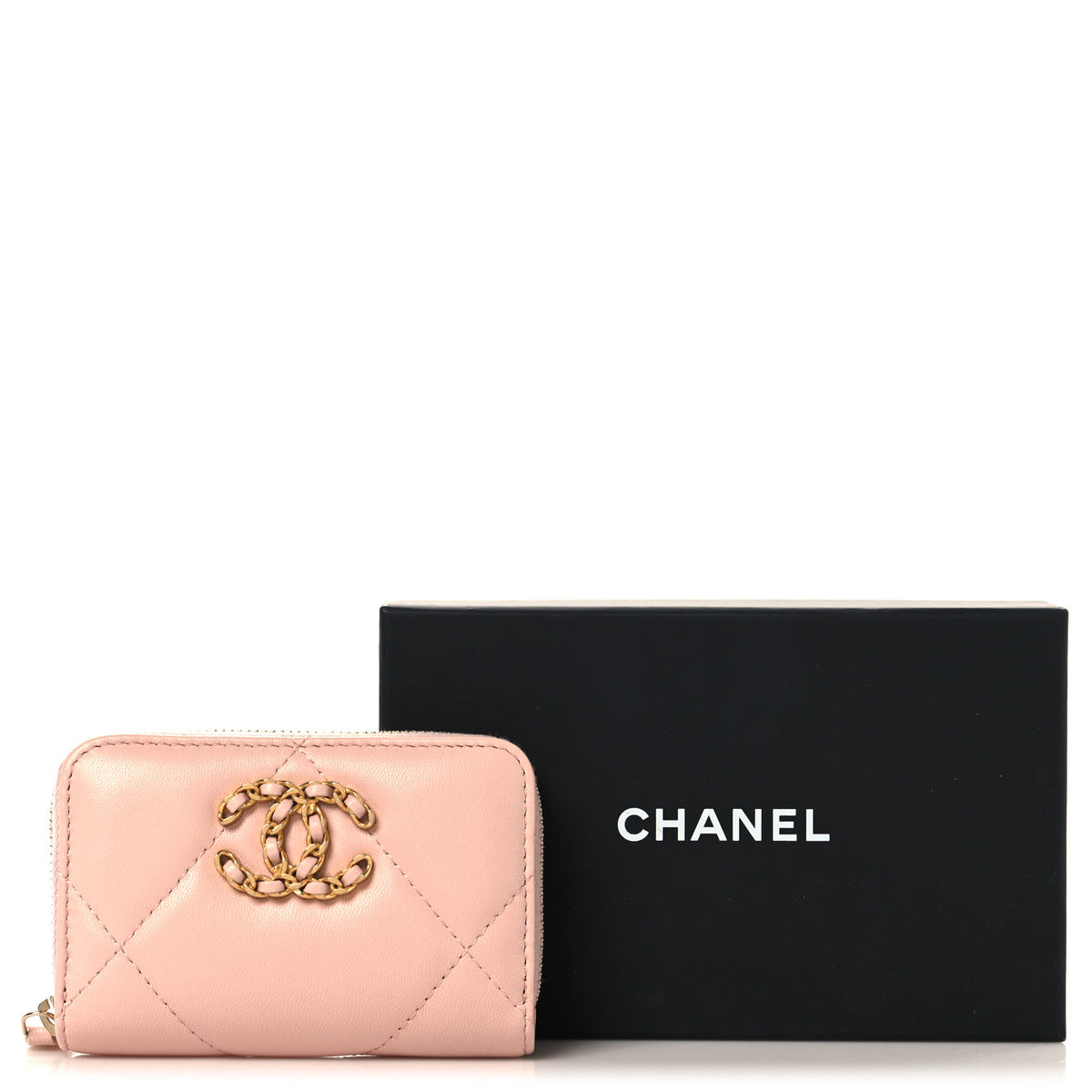 Chanel Lambskin Quilted 19 Zip Around Coin Purse Wallet Light Pink 8 of 8