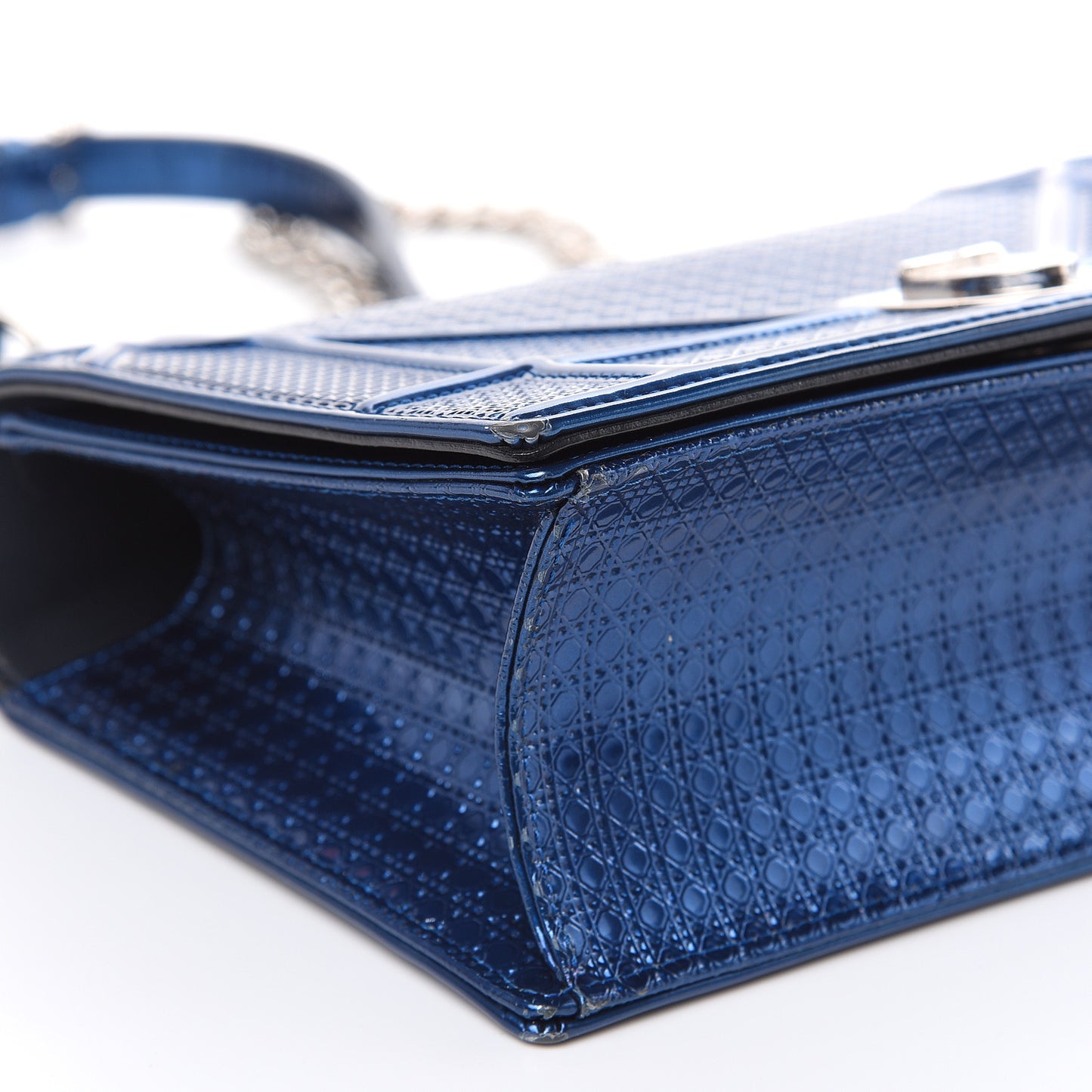 Metallic Patent Micro-Cannage Medium Diorama Flap Bag Blue