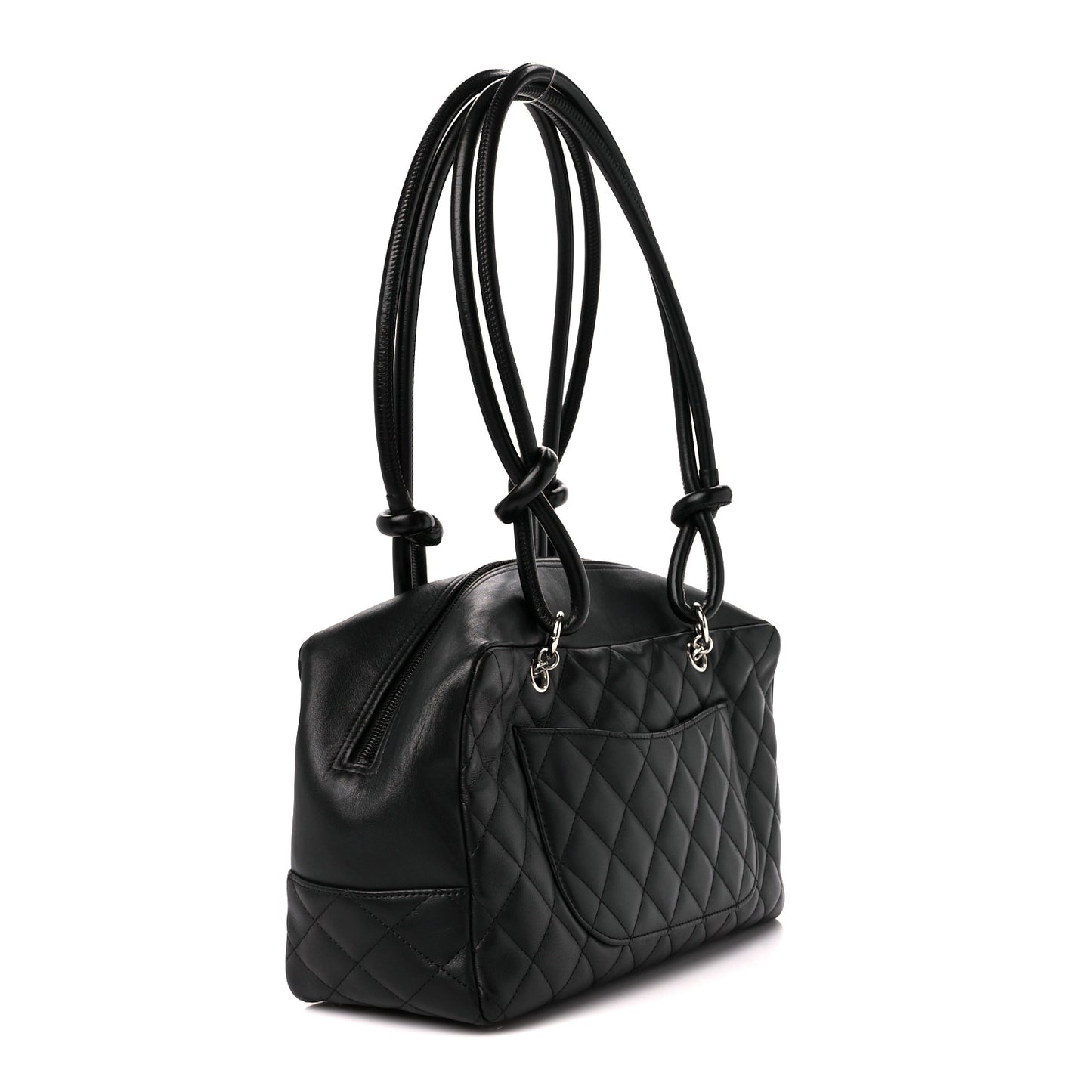 Calfskin Quilted Large Cambon Bowler Black White