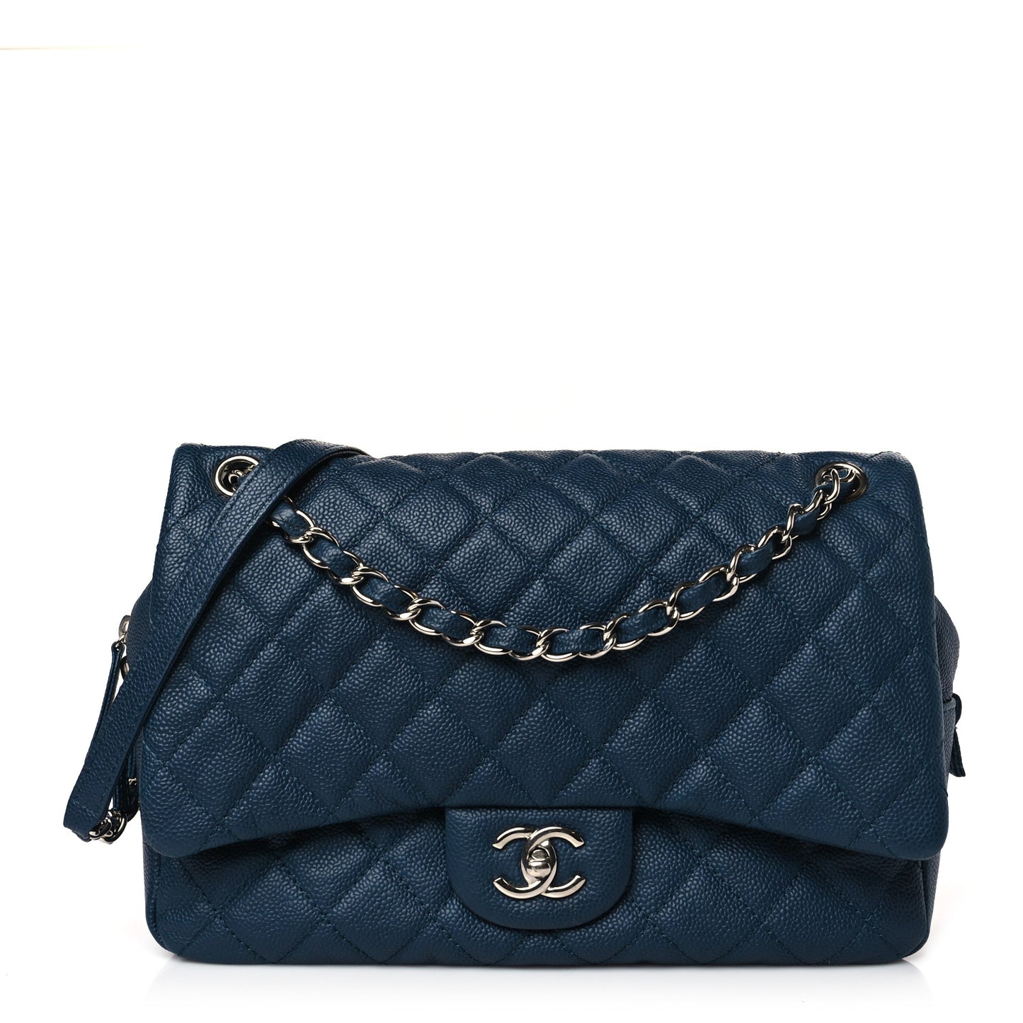 Caviar Quilted Jumbo Easy Flap Blue