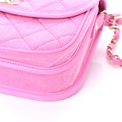 Chanel Denim Quilted Small Messenger Flap Neon Pink 10 of 10