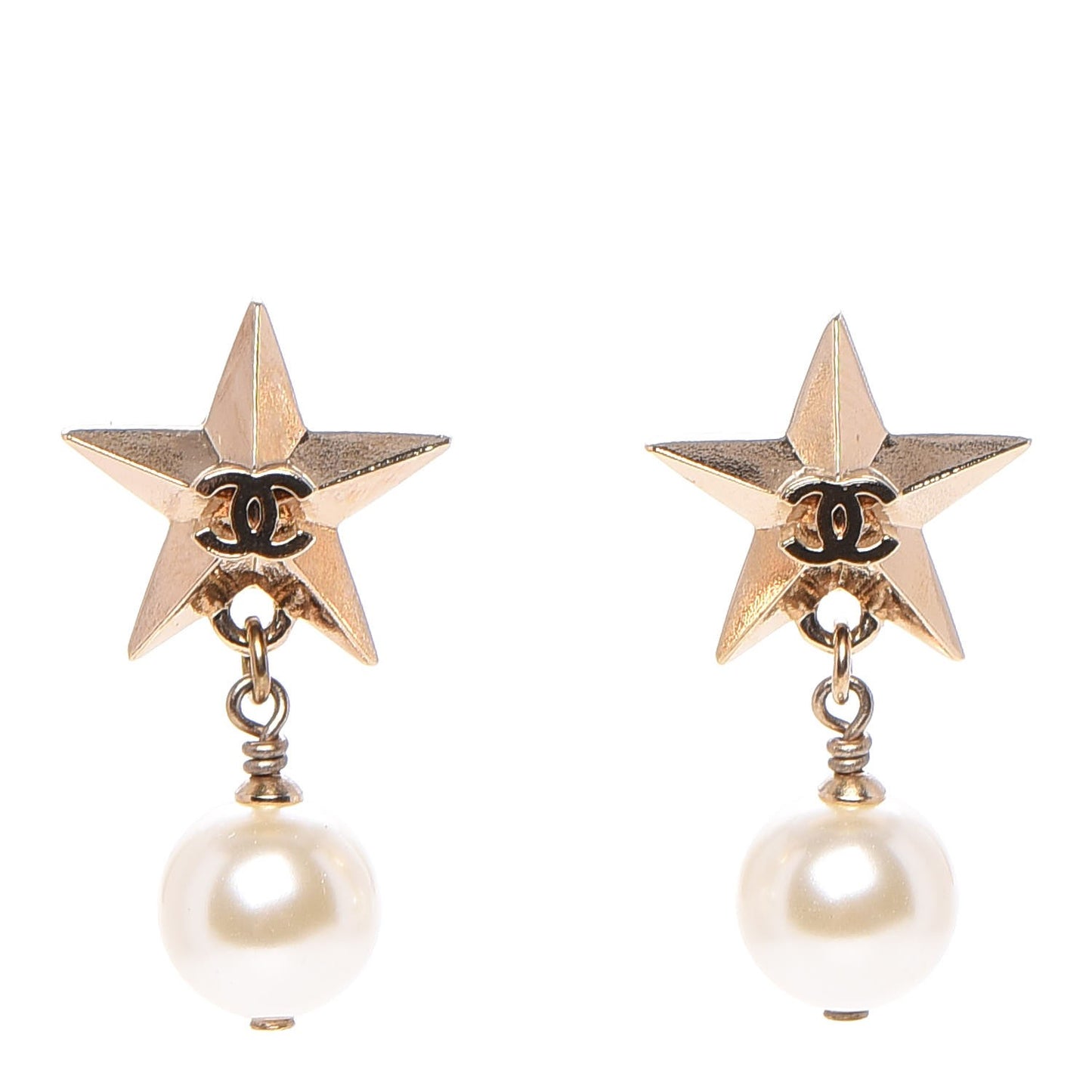 Pearl CC Star Drop Earrings Gold