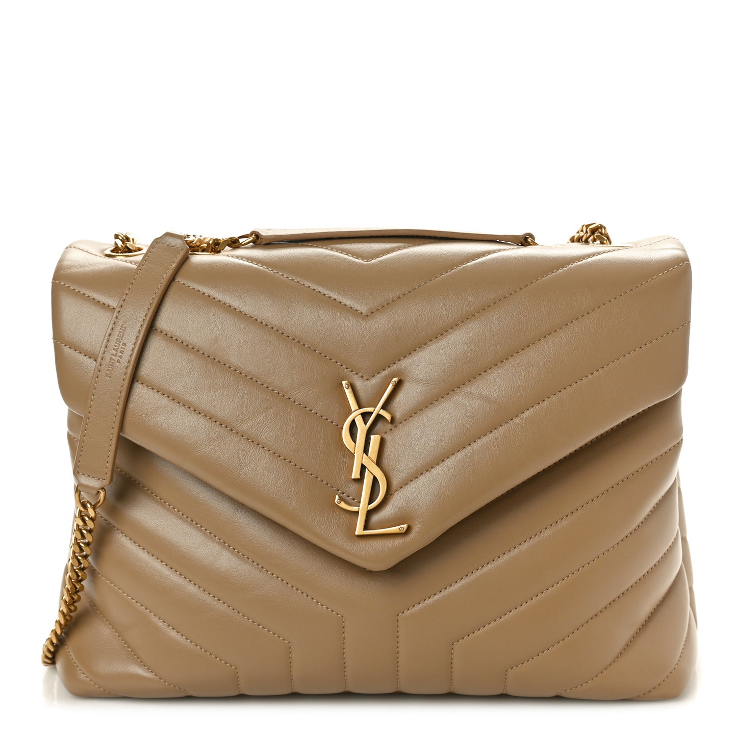 Calfskin Y Quilted Monogram Medium Loulou Chain Satchel Dark Beige
