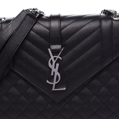 Saint Laurent Grain De Poudre Textured Mixed Matelasse Triquilt Medium Monogram Satchel Black 8 of 9