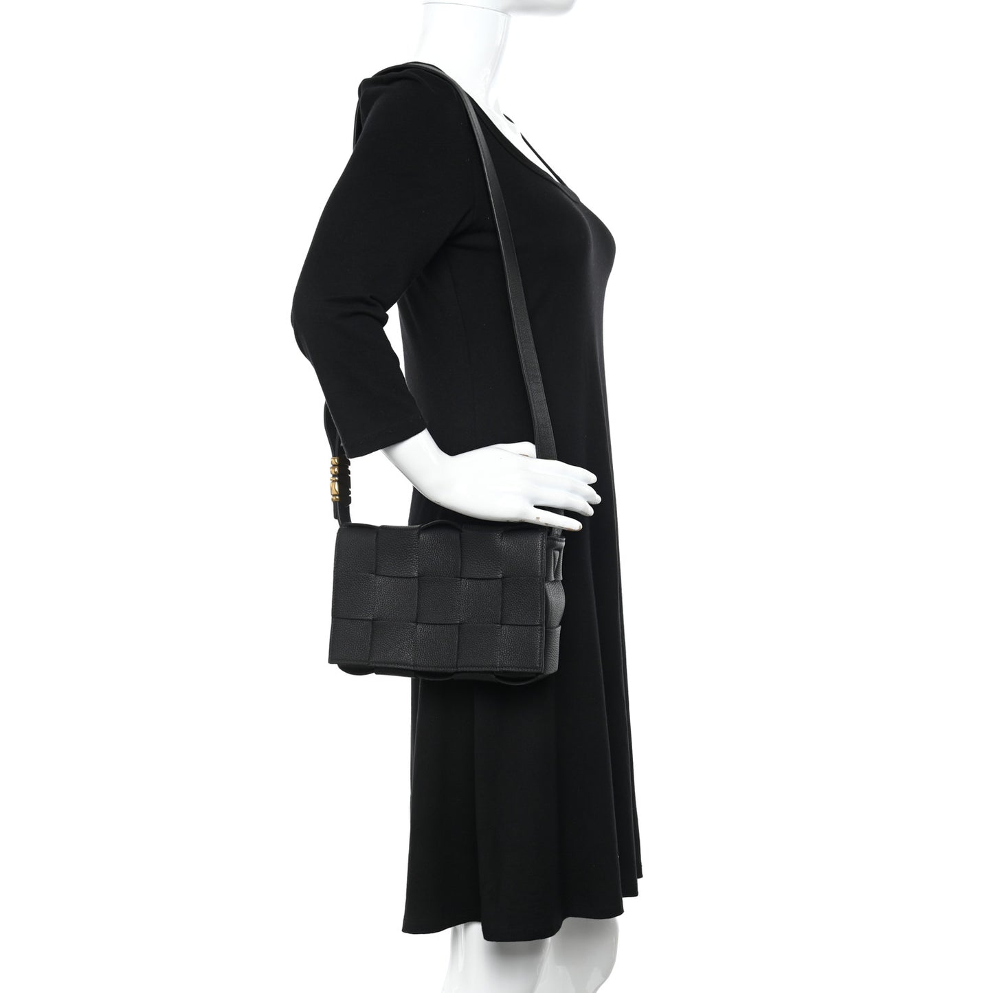 Grained Calfskin Maxi Intrecciato Cassette Crossbody Bag Black