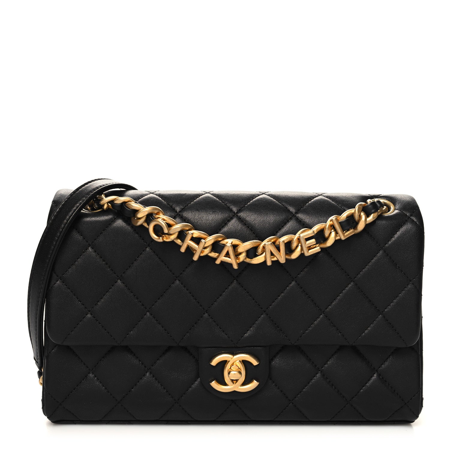 Chanel Lambskin Quilted Chaine Lettre Flap Black 1 of 11