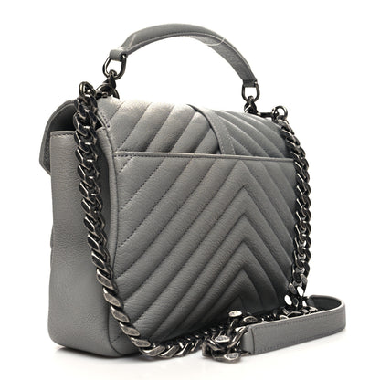 Saint Laurent Sheepskin Matelasse Chevron Monogram Medium College Bag Granite 3 of 11