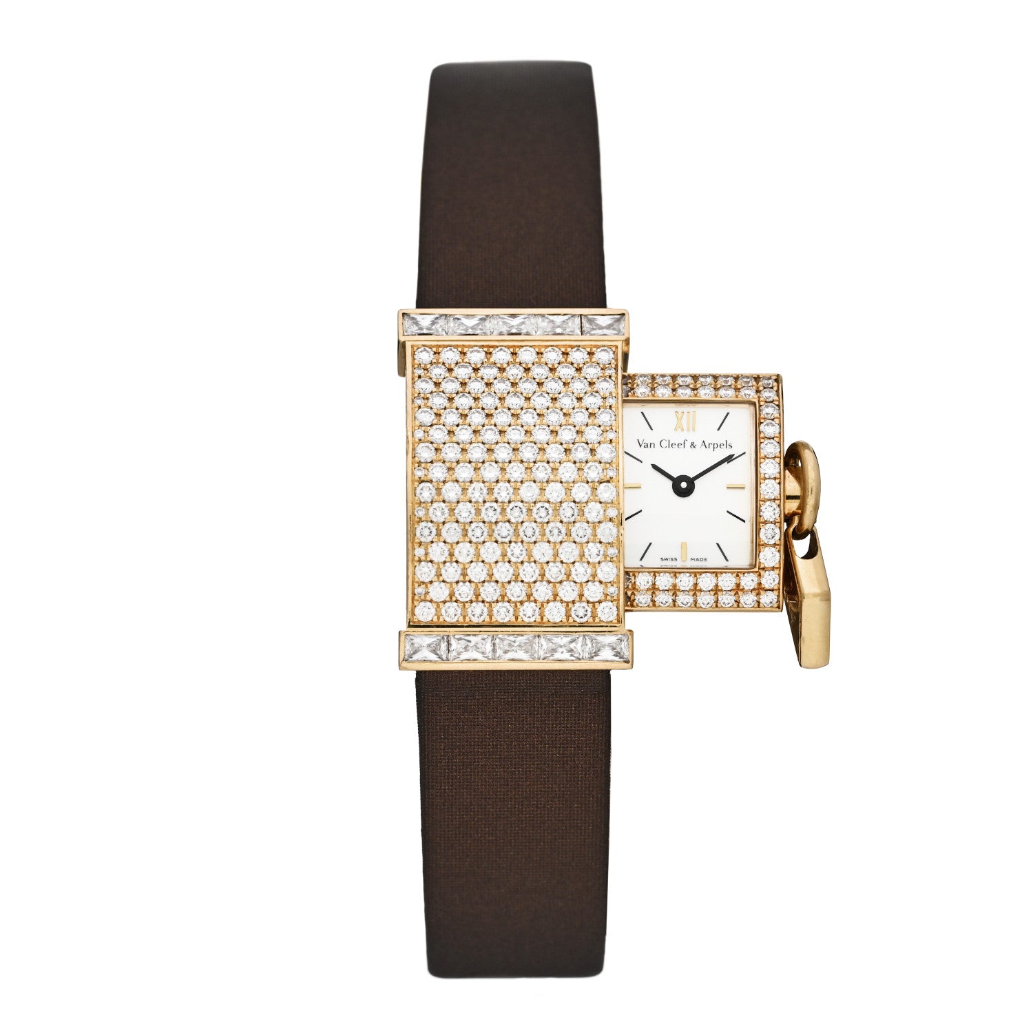 image of a VAN CLEEF & ARPELS 18K Yellow Gold Satin Diamond 17mm Secret Pavée Quartz Watch by FASHIONPHILE
