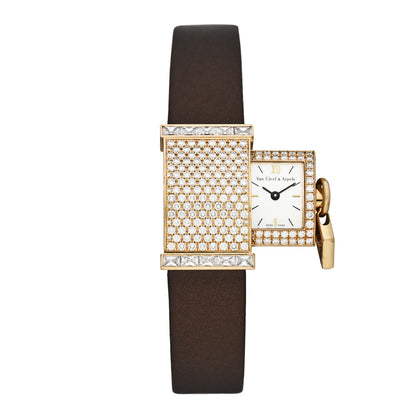 Van Cleef & Arpels 18K Yellow Gold Satin Diamond 17mm Secret Pavée Quartz Watch 1 of 6