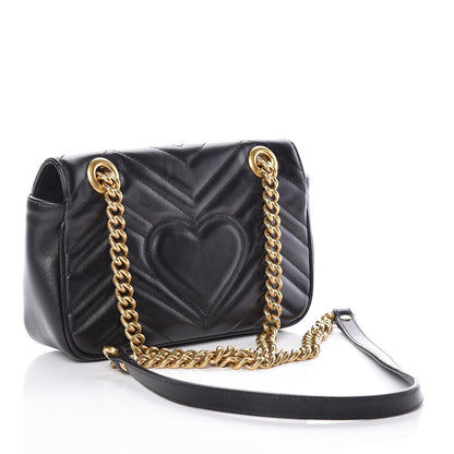 Gucci Calfskin Matelasse Mini GG Marmont Shoulder Bag Black 3 of 12