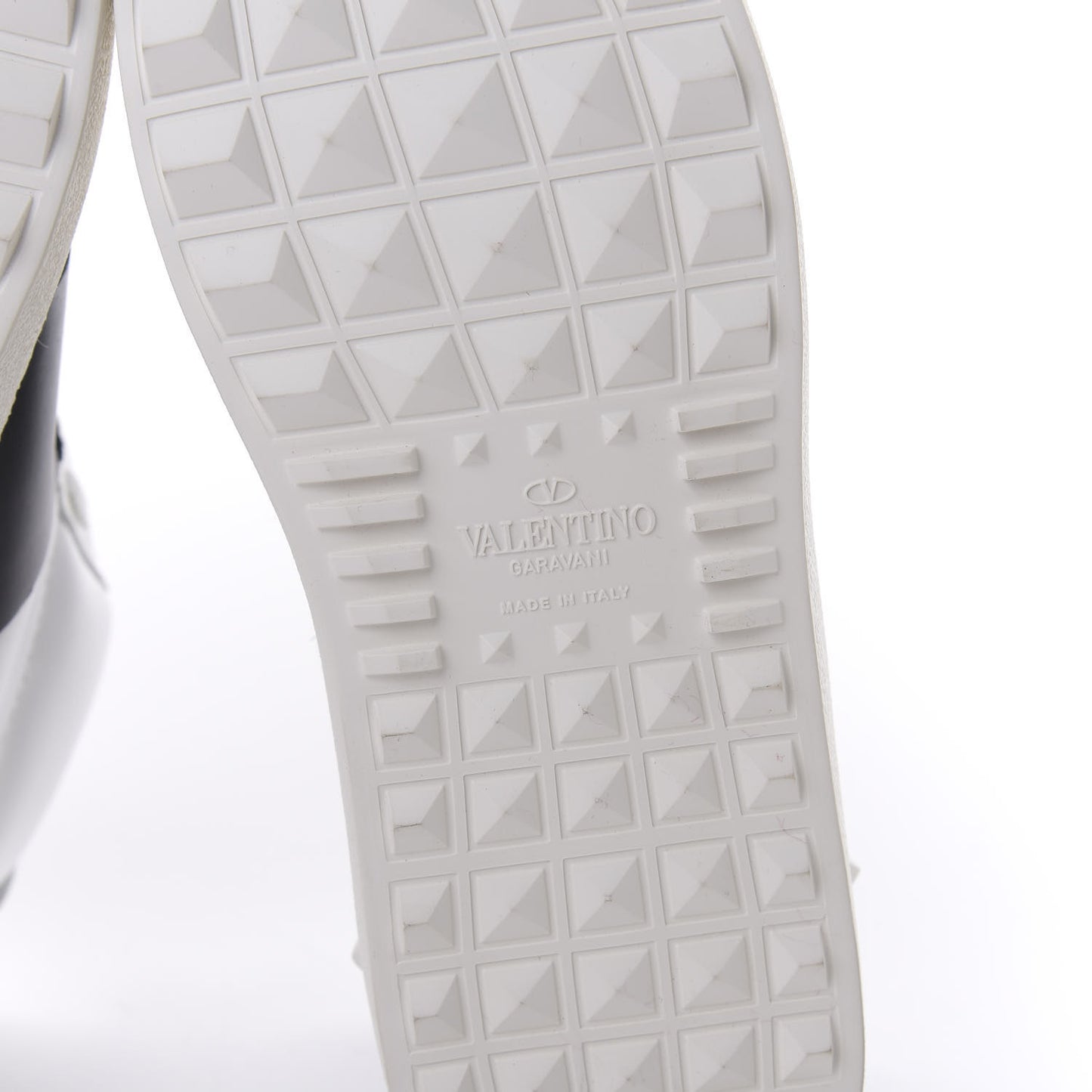 Calfskin Womens Rockstud Open High Top Sneakers 37 White Black