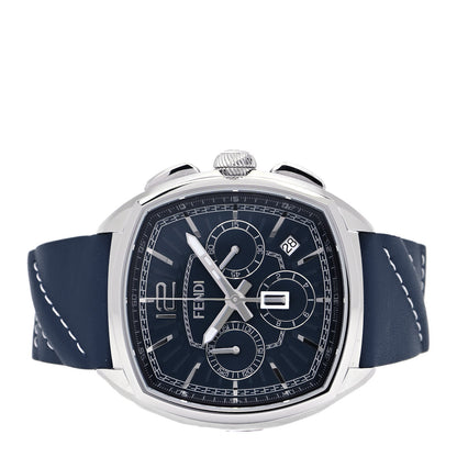 Fendi Stainless Steel Calfskin 44mm Momento Chronograph Quartz Watch Blue 1 of 5