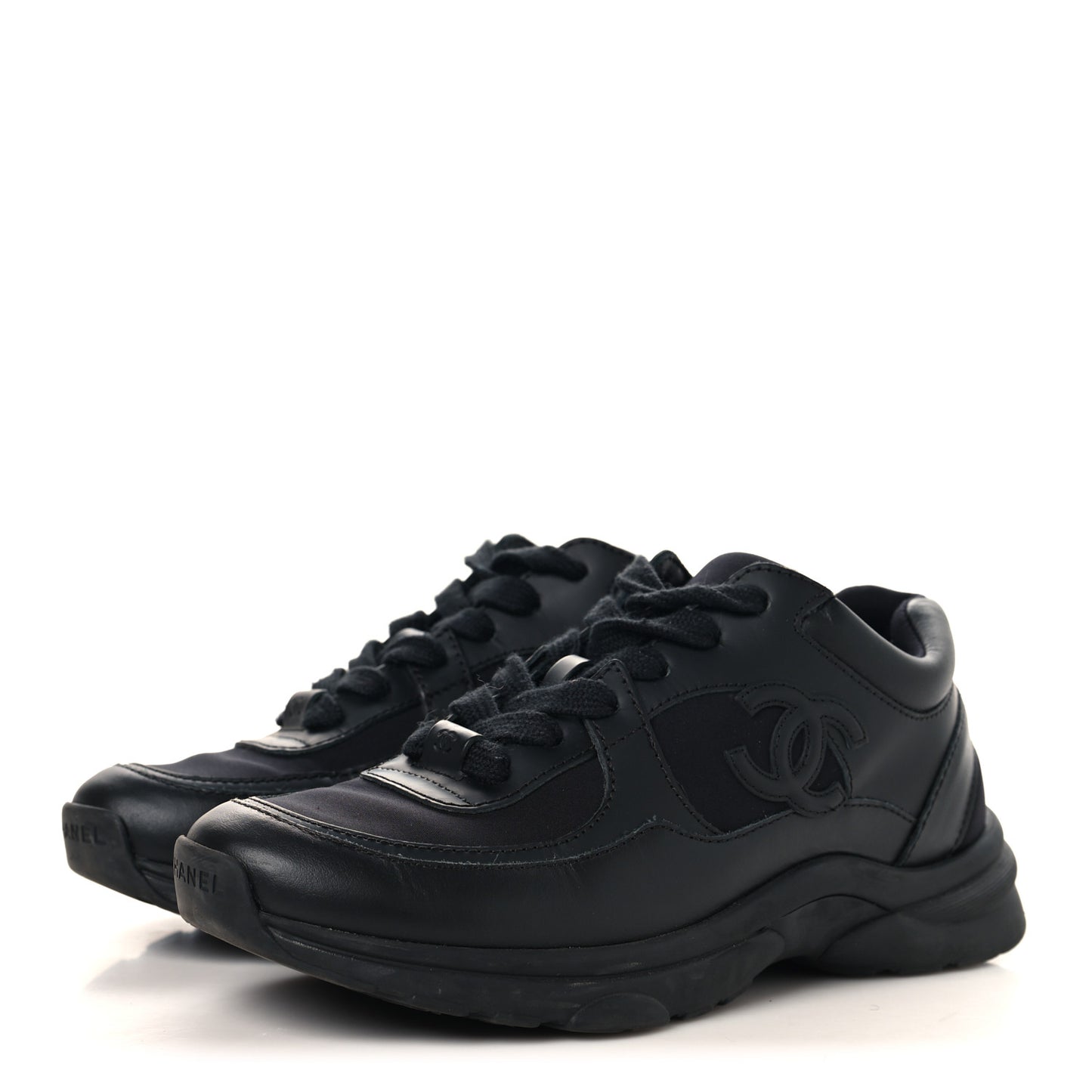Lambskin Fabric CC Uniform Sneakers 37 Black