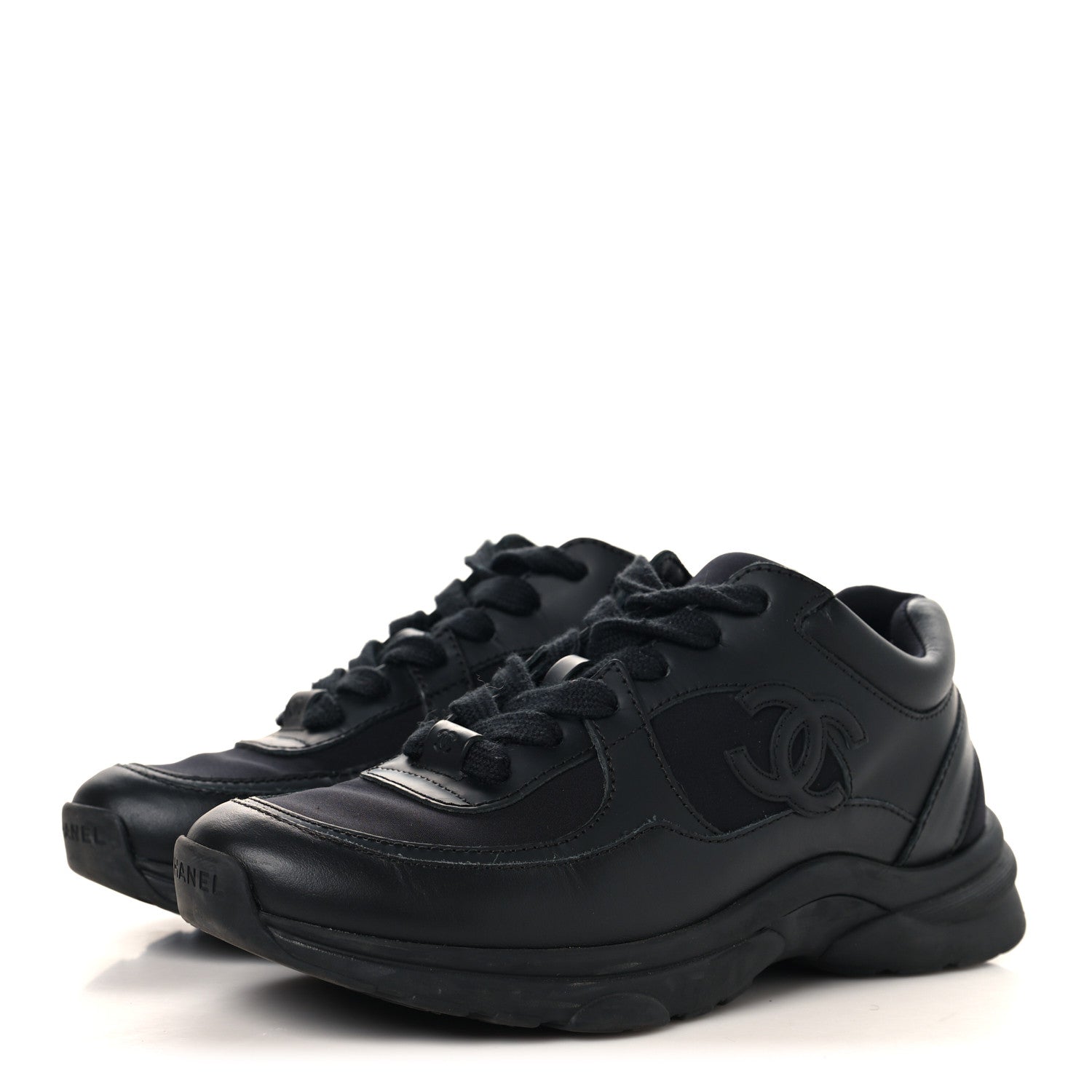 Chanel Lambskin Fabric CC Uniform Sneakers 37 Black 4 of 9