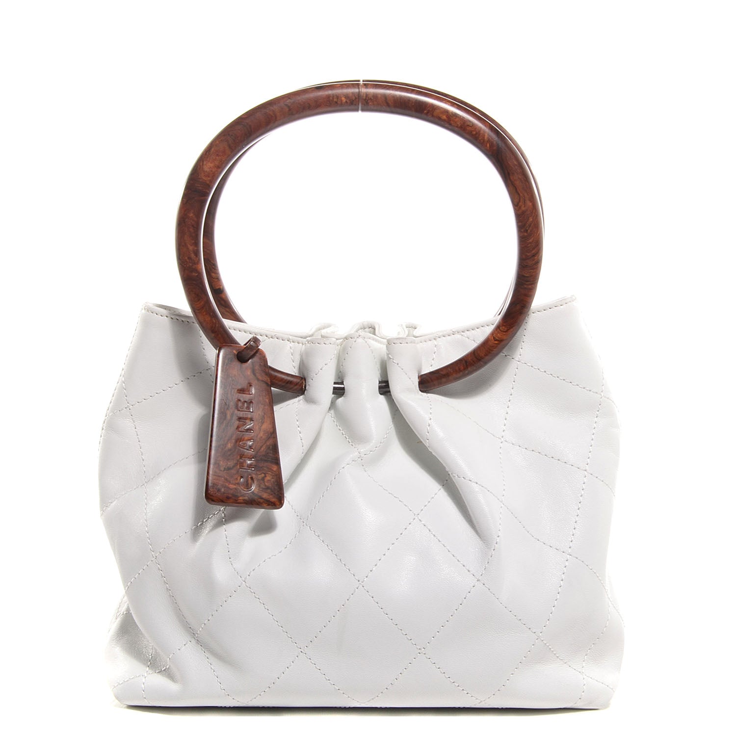 Chanel Lambskin Stitched Wood Handle Bag White 1 of 7