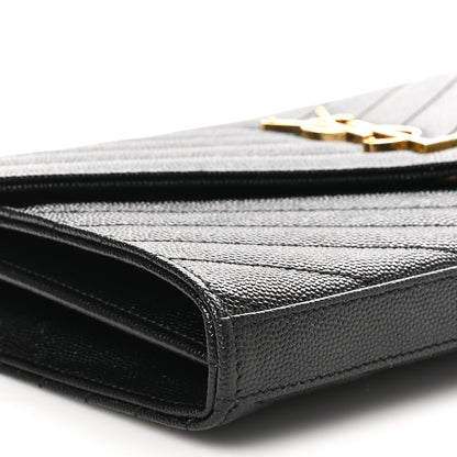 Saint Laurent Grain De Poudre Matelasse Chevron Monogram Chain Wallet Black 8 of 9