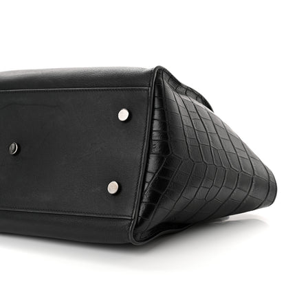 Saint Laurent Calfskin Crocodile Embossed Small Monogram Downtown Cabas Black 8 of 8