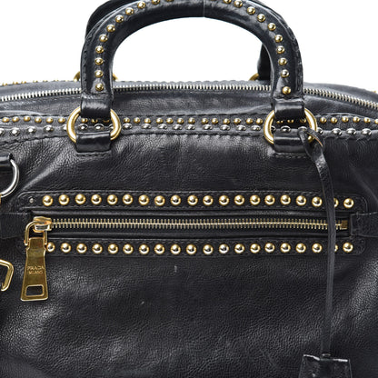 Prada Glace Calfskin Studded Tote Black 7 of 9