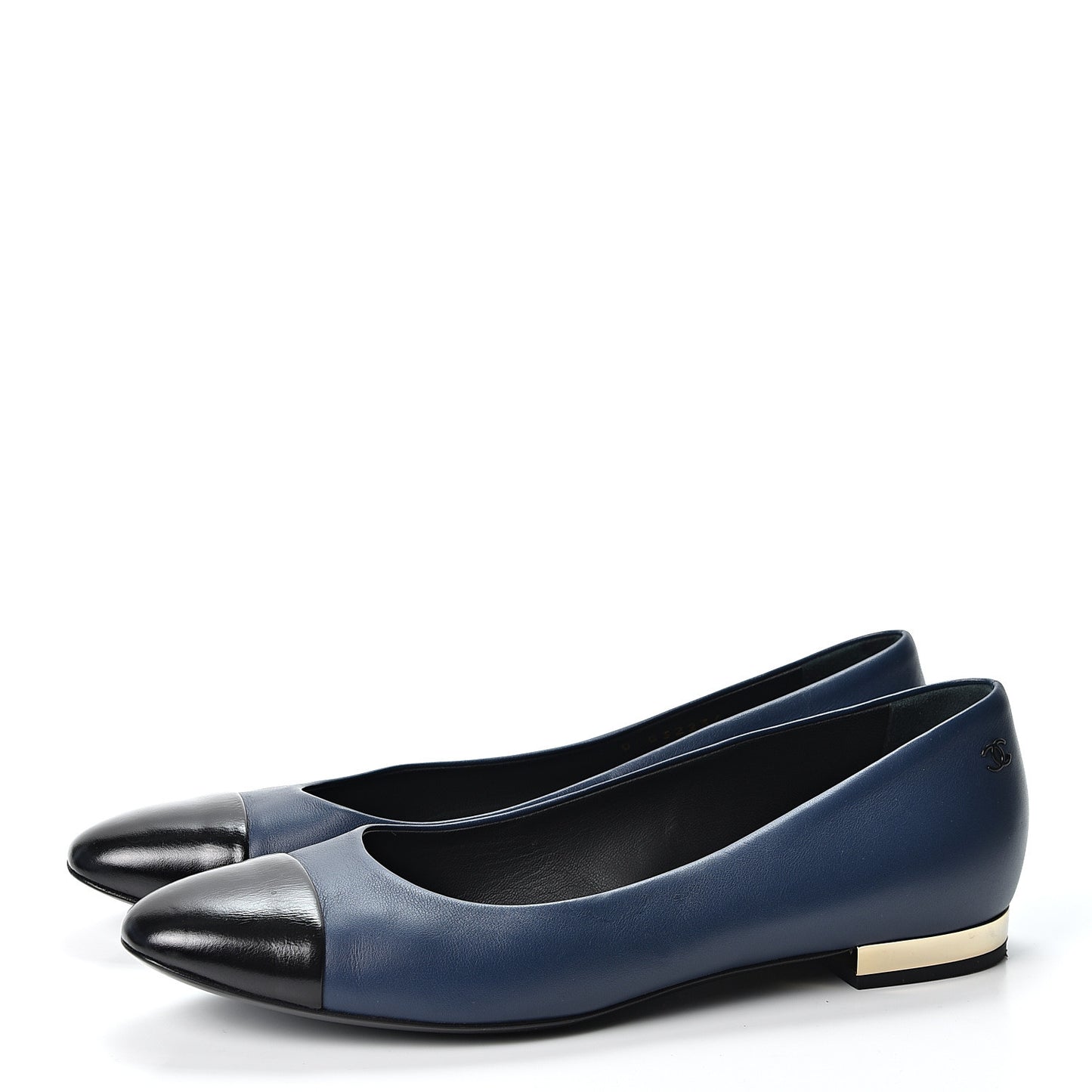 Lambskin CC Cap Toe Ballerina Flats 38 Navy Black
