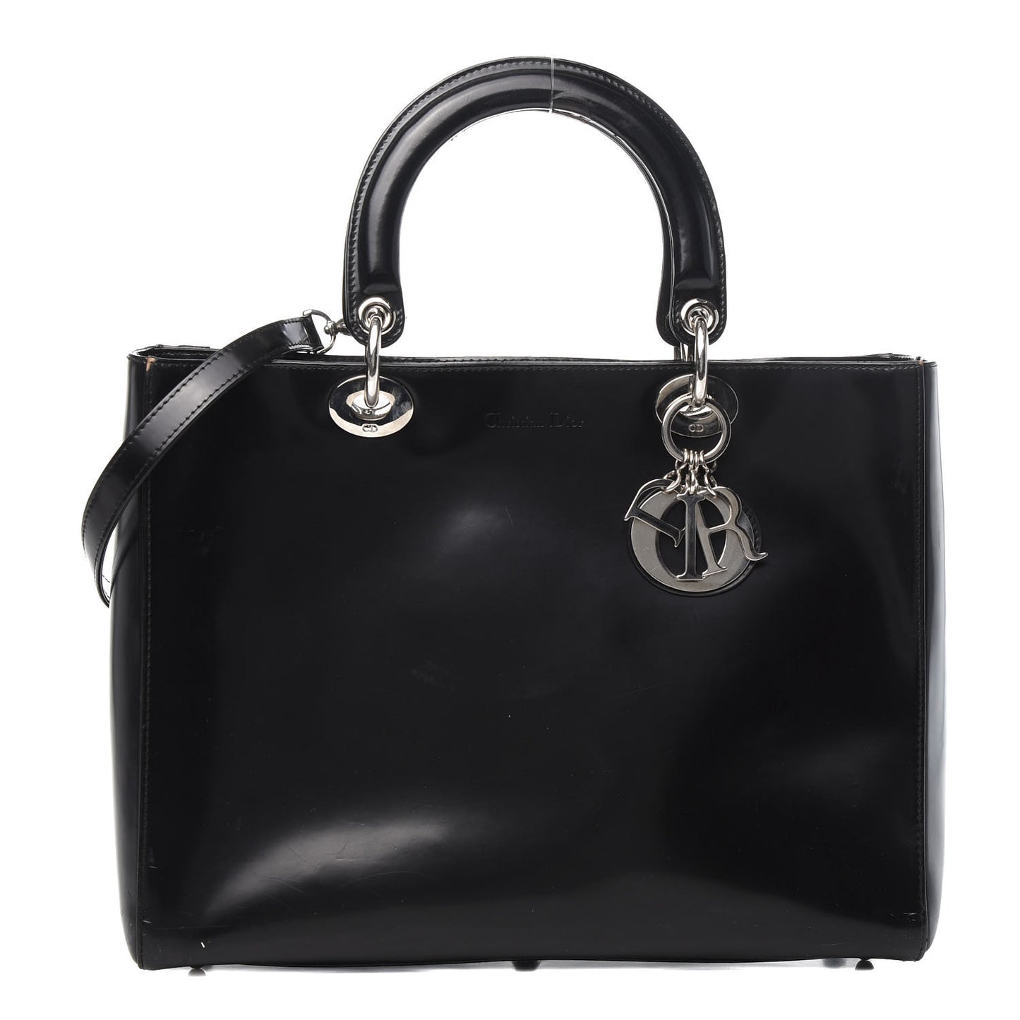 Glazed Calfskin Large Lady Dior Black