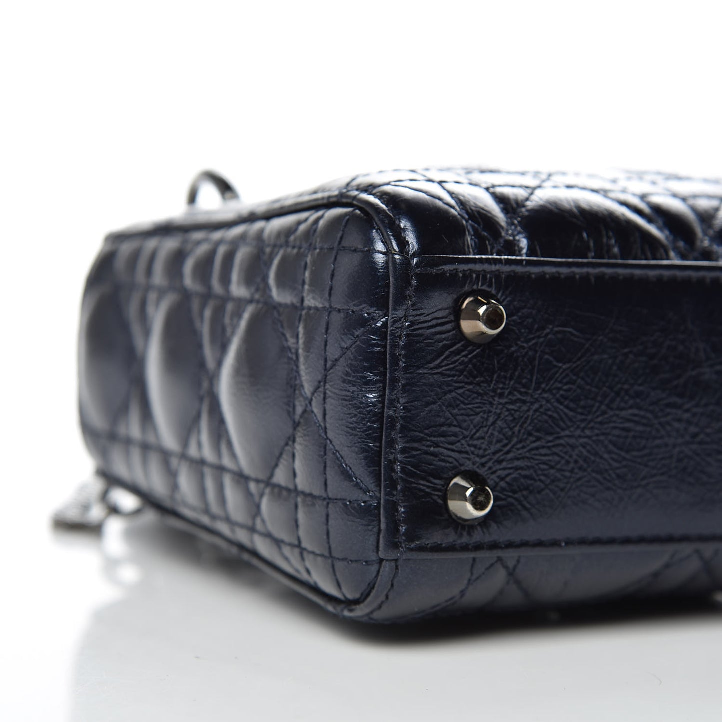 Metallic Calfskin Cannage Mini Lady Dior Marine