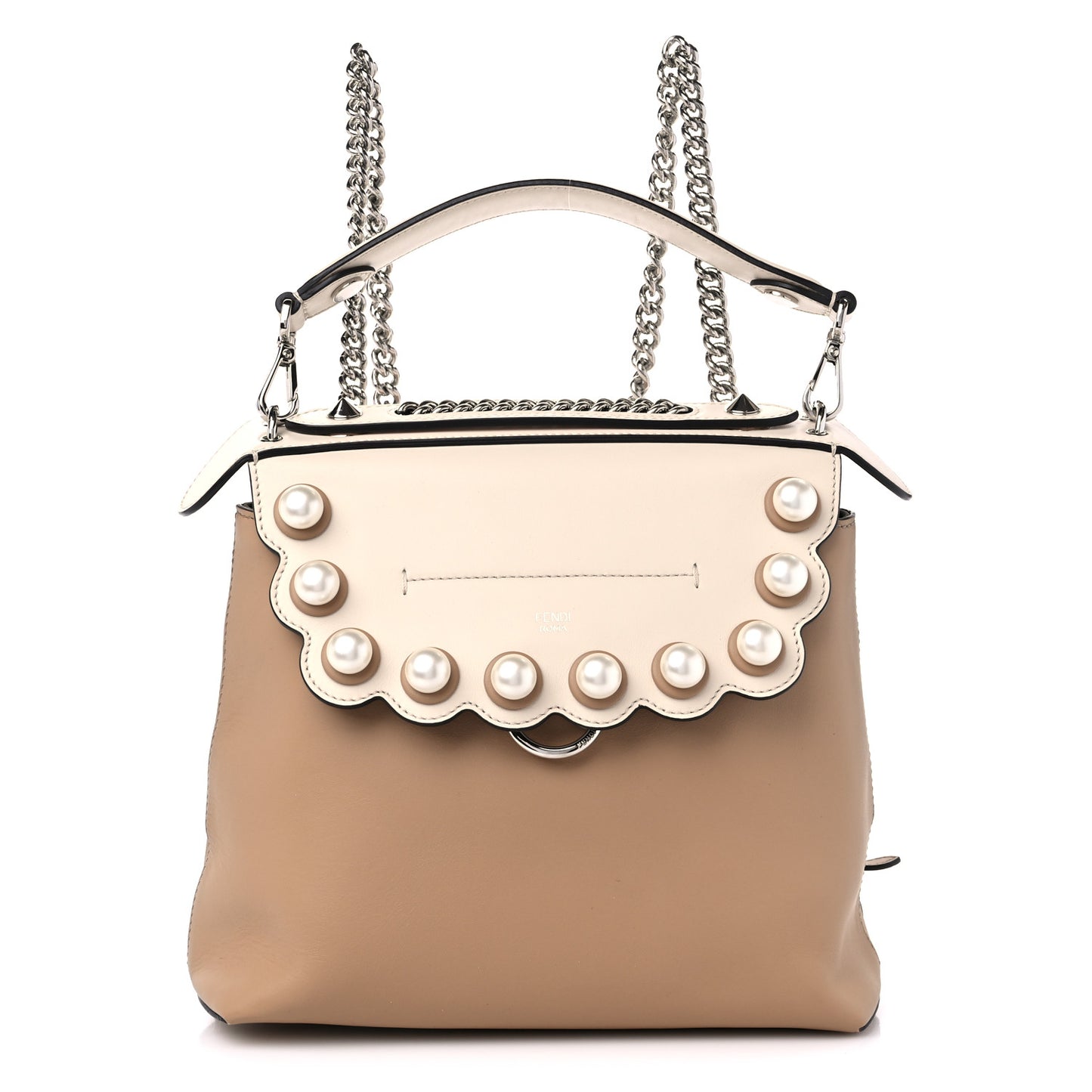 Vitello Century Pearl Bi-Color Scalloped Back to School Backpack Cuoio Camelia