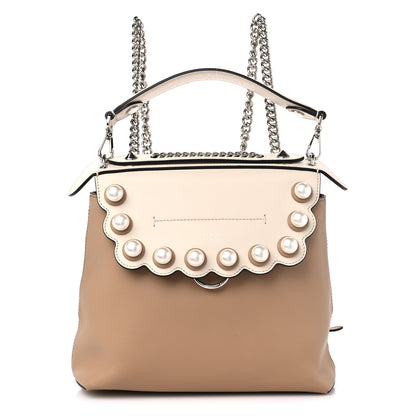 Fendi Vitello Century Pearl Bi-Color Scalloped Back to School Backpack Cuoio Camelia 1 of 10