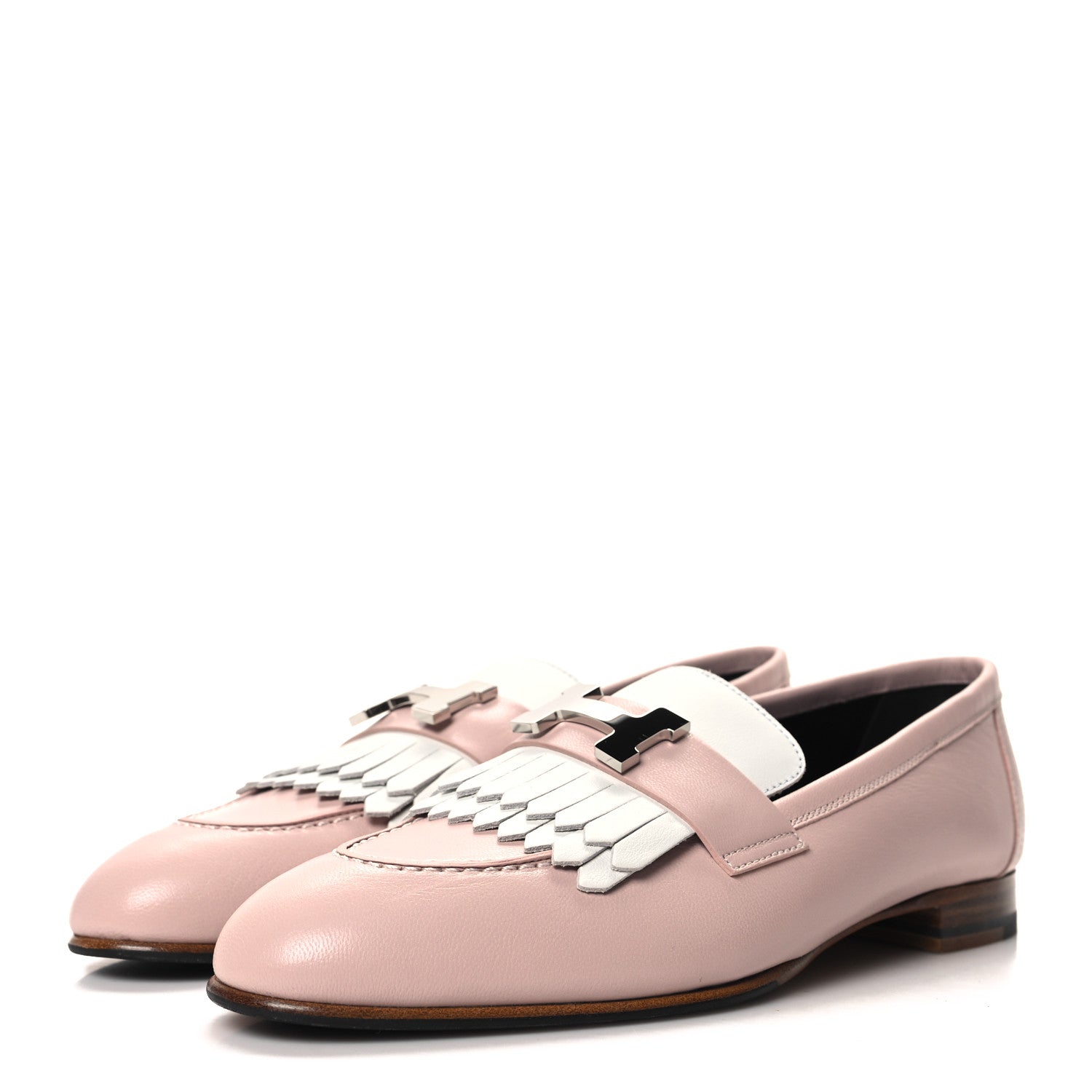 Hermes Goatskin Womens Royal Loafers 37 Rose Porcelain White 3 of 9