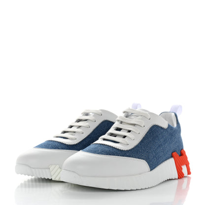Hermes Denim Suede Goatskin Bouncing Sneakers 38 Bleu Clair White 3 of 8