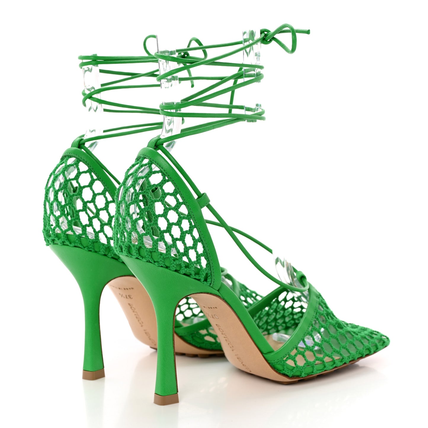 Mesh Nappa Stretch Ankle Tie 90mm Sandals 37.5 Grass